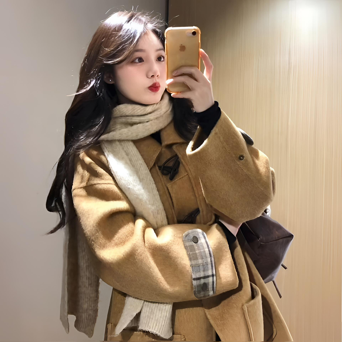 大码女装胖mm小众高级感牛角扣呢子大衣女秋冬气质百搭中长款外套 - 图2