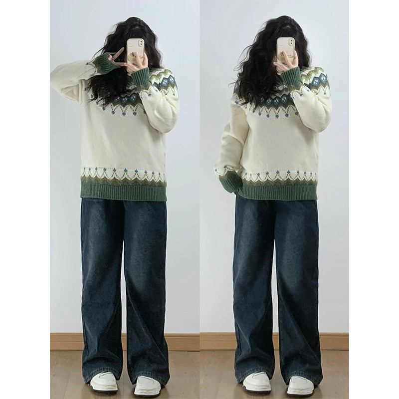 胖mm大码女装复古水洗加绒牛仔裤女秋冬保暖裤子宽松显瘦直筒女裤 - 图2