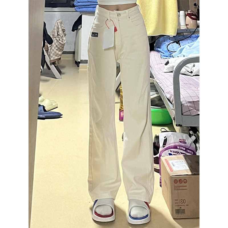 胖mm米白色直筒牛仔裤女秋冬大码女装版型超好看的裤子学生阔腿裤,淘宝优惠券,粉丝福利购,淘宝优惠卷