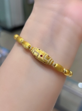 TSL谢瑞麟代购 足金999九眼天珠黄金钻石手链手串女 专柜正品克减