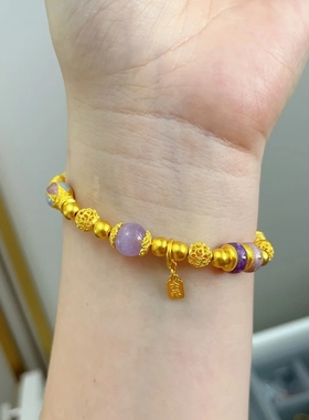 六福珠宝足金紫水晶黄金手串手链
