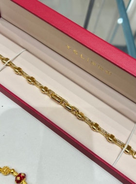 TSL谢瑞麟代购 足金999锁头黄金手链女 简约百搭专柜正品克减