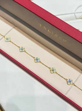TSL谢瑞麟代购 足金999蓝色五花四叶草黄金手链手串 时尚专柜正品