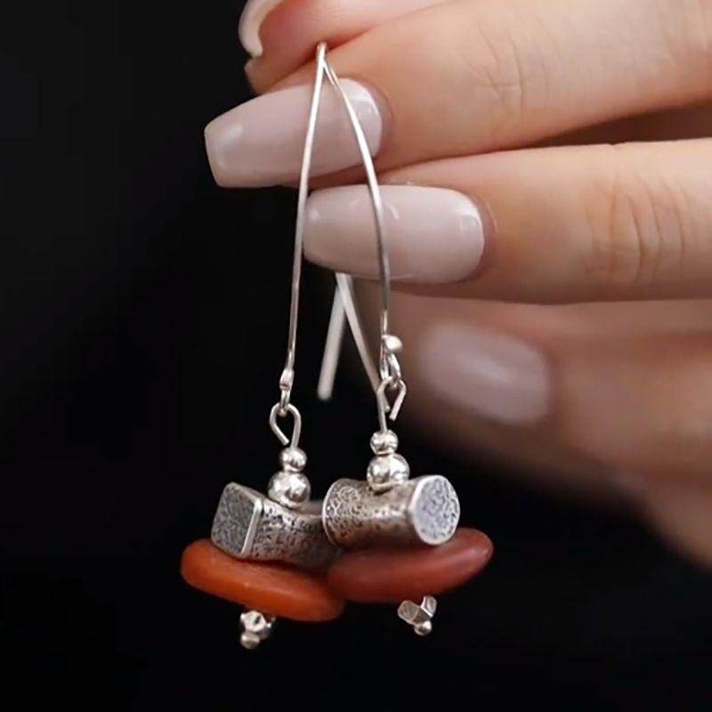 蜜蜡饼子耳环复古优雅搭配不规则做旧方圆枕随性独特古典耳饰,淘宝优惠券,粉丝福利购,淘宝优惠卷