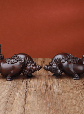 黑檀木雕金钱牛摆件 花梨木牛气冲天木雕创意家居工艺装饰送礼品