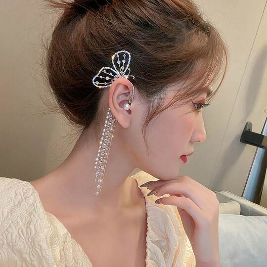 Butterfly tassel earrings for women 2022 new trendy ear clip earrings temperament goddess style earrings to look slimmer in summer