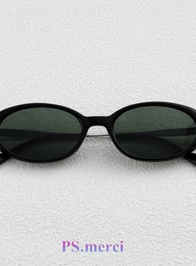 vintage系列 日式雅痞中古小椭圆框太阳眼镜女款偏光墨镜可配近视
