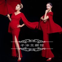 Japan purchases 1905 pregnant women to take photos of the shows new sexy conspicuy red gown toast with great belly mommy photos