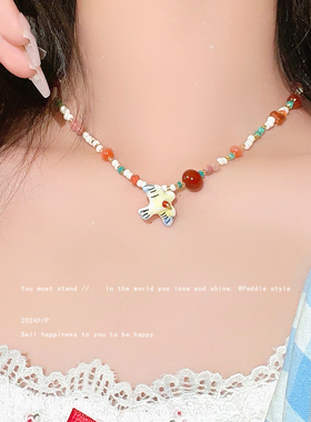 手作天然石串珠项链女