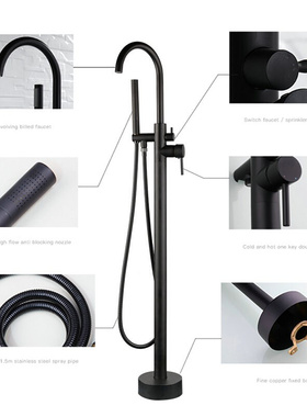 Matte Black Bathtub Filler Shower Floor Mounted Roman Tub Fa