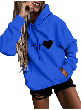 Plus Size Women's Hoodies With Pocket Casual Heart Printing
