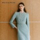 MOJO Mozo 2025 new French elegant A-line dress for women mint green high-waisted slim long-sleeved mid-length dress