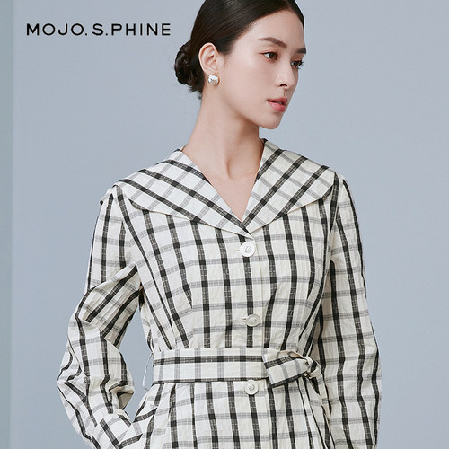 朗姿LANCY/MOJO AVENUE莫佐英式格纹休闲翻领连衣裙2025新款时尚 - 图1