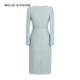MOJO Mozo 2025 new French elegant A-line dress for women mint green high-waisted slim long-sleeved mid-length dress