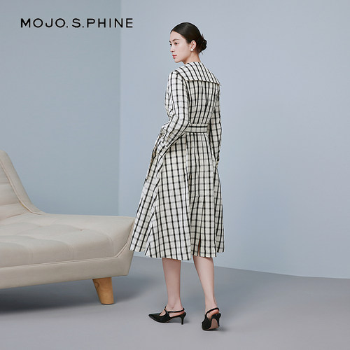 朗姿LANCY/MOJO AVENUE莫佐英式格纹休闲翻领连衣裙2025新款时尚 - 图2