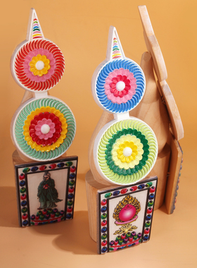 藏式实木彩绘七宝朵玛食子花佛堂