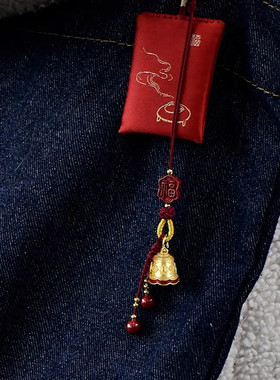 藏式纯银镀金八宝铃铛吊坠纯铜