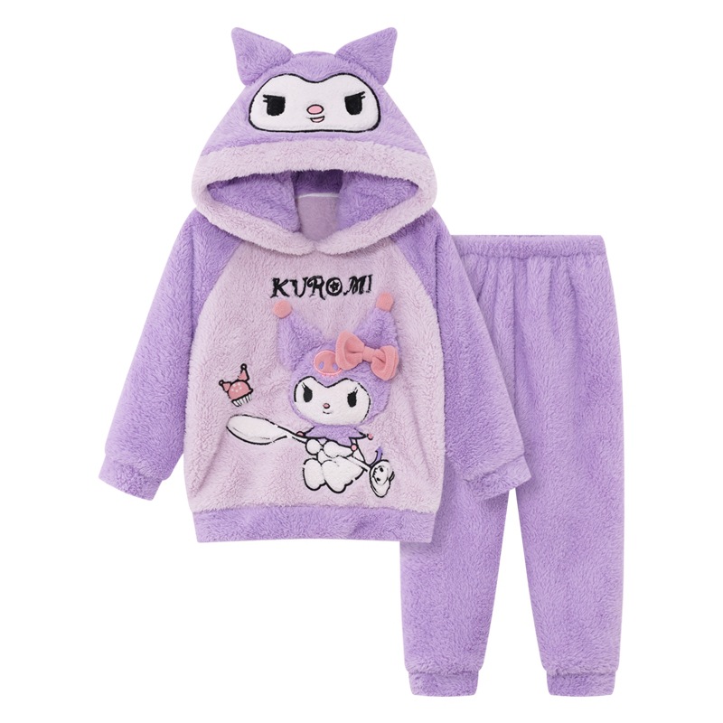 儿童睡衣秋冬季女童家居服加绒珊瑚绒公主宝宝女孩甜美法兰绒套装 - 图3