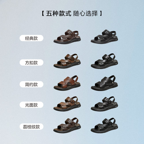百思图春夏季商场同款牛皮休闲拖鞋户外男运动凉鞋爸爸鞋W2915BL6 - 图1