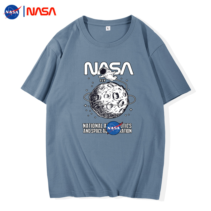 NASA联名夏季男士短袖T恤潮牌休闲大码宽松纯棉半袖情侣上衣外套