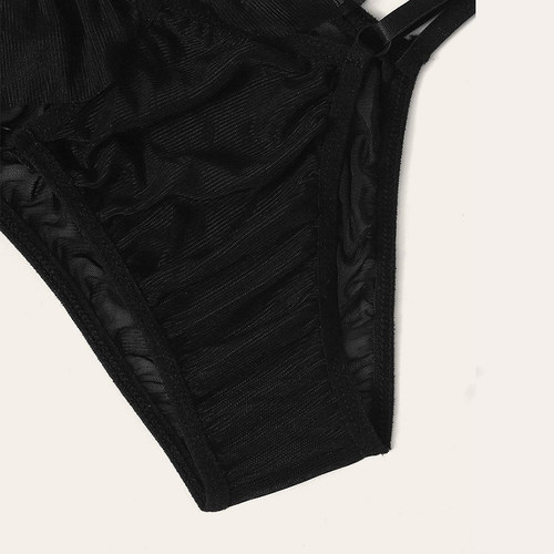 Sexy backless mesh bra underwear set性感露背网纱文胸内裤套装 - 图3