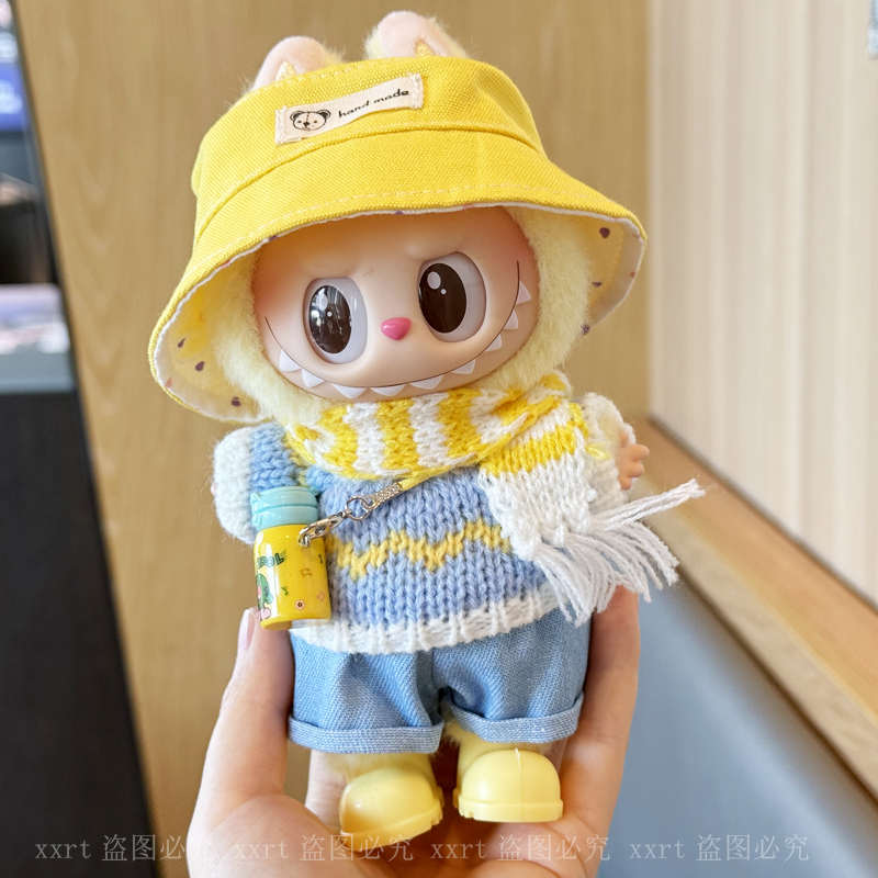 拉布布娃衣搪胶盲盒挂件一二三代Labubu坐坐派对衣服毛衣裤子套装 - 图3