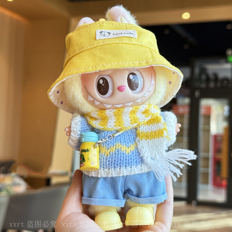 拉布布娃衣搪胶盲盒挂件一二三代Labubu坐坐派对衣服毛衣裤子套装 - 图1