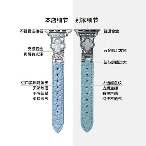 QALUO秋冬新款四叶草鳄鱼皮表带适用apple watchS11/S10表带iwatch9苹果手表se/8/7/6/5代41/45mm女高级小众 - 图1