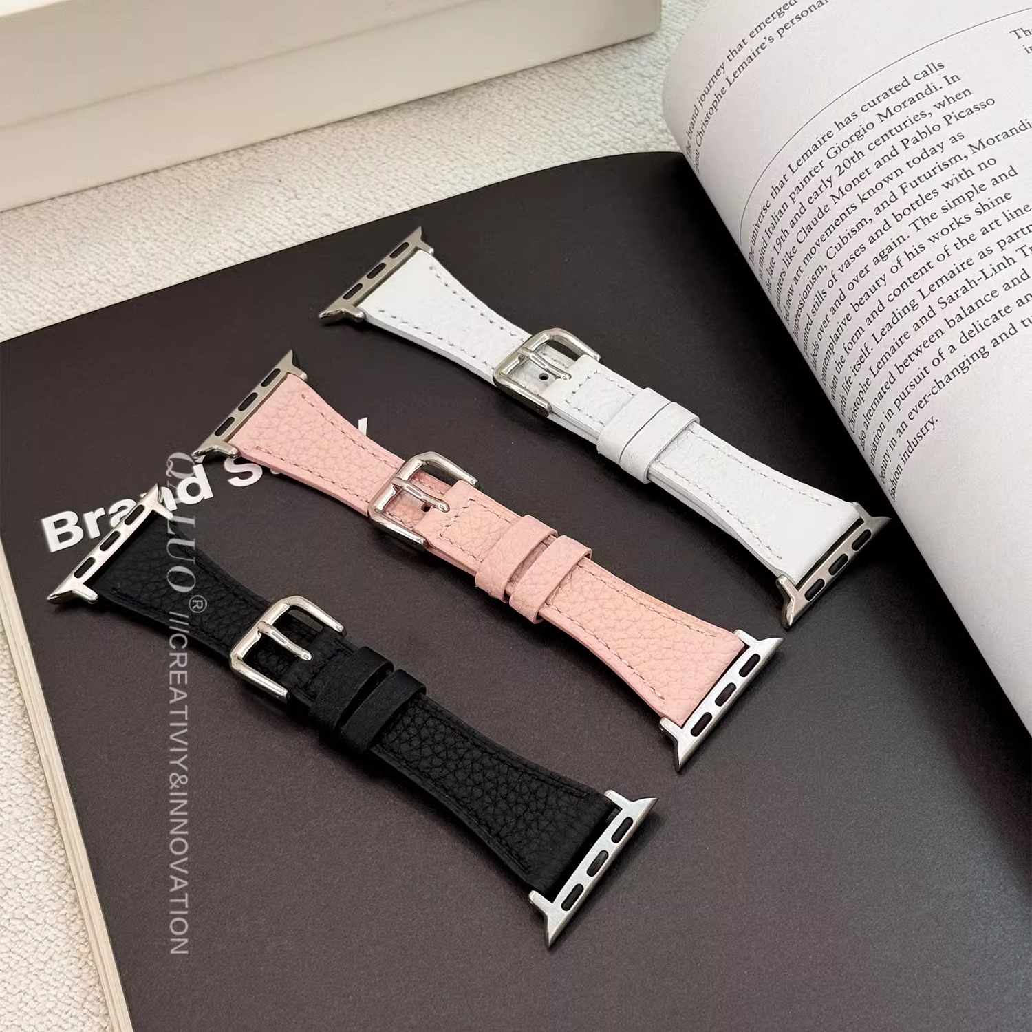 QALUO春夏新款小蛮腰小牛皮适用apple watchS11/S10表带iwatch9苹果手表se/8/7/6/5/4代41/45mm小众女生高级 - 图1