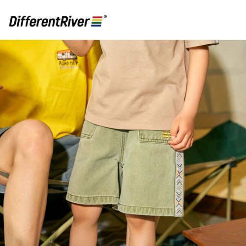 DifferentRiver2023春季儿童水洗织带复古风牛仔童款休闲运动短裤 - 图1