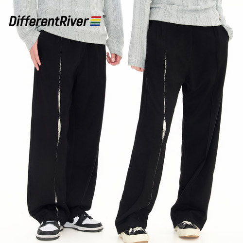 DifferentRiver2024秋冬男女同款新中式宽松阔腿休闲裤 - 图1
