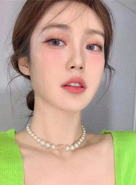 CD项链珍珠高级感进口贝珠百搭choker锁骨链猪鼻子轻奢D家颈链女