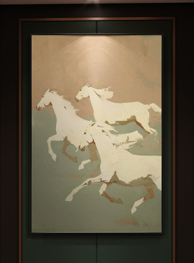 手绘油画意式极简风骏马奔腾入户玄关装饰画现代简约客厅背景壁画