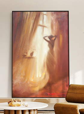 侘寂风手绘肌理油画晨曦客厅卧室玄关极简装饰画立体肌理感落地画