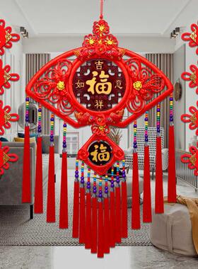 民族风扇形中国结挂桃木高档大号福字客厅玄关乔迁背景墙挂饰过年