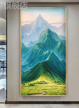 网红青山式图靠山图西墙玄关挂中画山水画画画聚宝盆装饰画画意好
