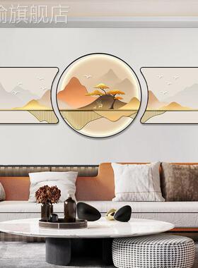 网红轻厅奢客装饰形画三联沙发创背景墙挂画高档山水麋鹿墙画意异
