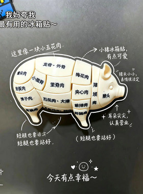 猪肉指南！猪肉冰箱贴磁吸装饰摆件部位分割结构示意图抽象3d打印