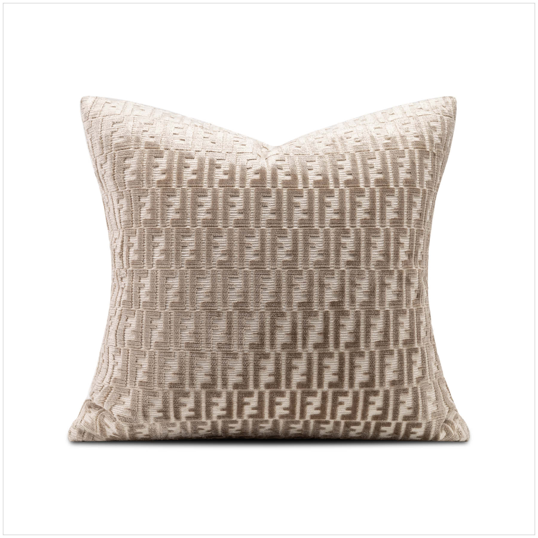 锦色样板间灰色割绒抱枕大牌双F字母立体方枕别墅沙发床上靠垫枕 - 图3