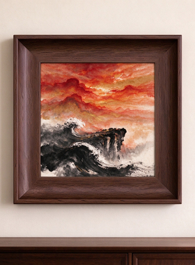 新中式中古风鸿运当头山水风景装饰画客厅玄关沙发背景墙挂画摆画
