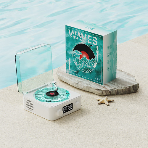 KAWOO听海氛围感音箱礼物女生水波纹小型蓝牙复古黑胶唱片机音响-图2
