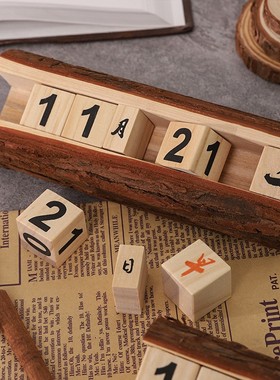 速发木制道头日件小摆历创意复古原木餐桌拍照木具时间日期牌