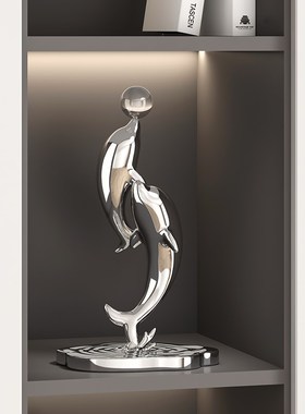 速发轻奢海豚酒柜书件客厅电视柜摆房桌家面居装饰水晶球乔迁礼品