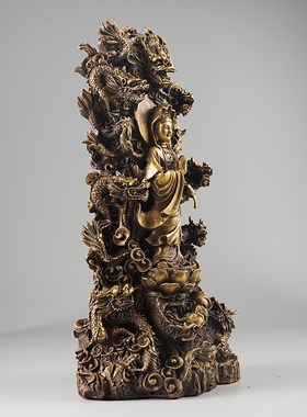 速发铜九龙观艺普度众生观音铜器工音品铜器观音菩萨佛家像用供奉