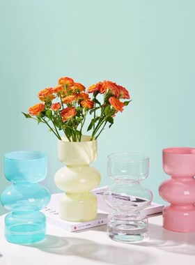 速发饰约桌面摆件小玻璃花瓶黑色复古高级感客厅插花家居简品