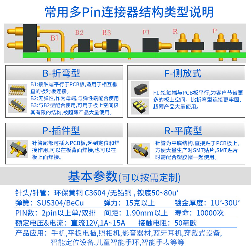 顶针弹簧定位针镀金充电触点插件贴片tws蓝牙pogopin测试探针打样 - 图1