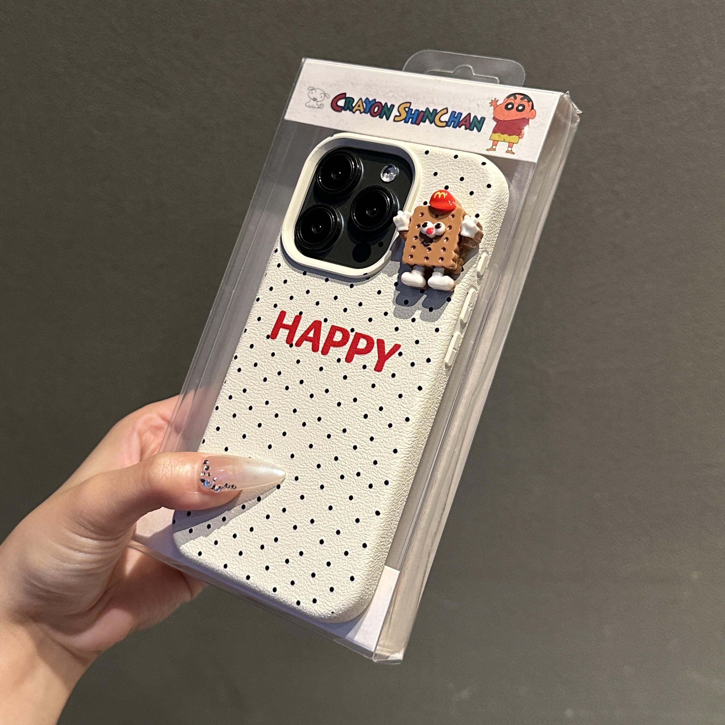 黑色波点立体饼干适用苹果15pro max手机壳iphone13新款16皮质软壳12女款14promax硅胶防摔全包创意小众日韩