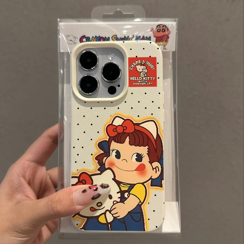 不二家女孩KT拥抱适用苹果16/15promax手机壳iphone14pro可爱卡通13软壳12女新款11荔枝纹肤感防摔plus多色软