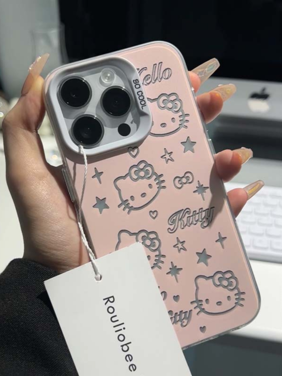 镂空镭射凯蒂猫iPhone15手机壳适用苹果14/13promax硬壳12少女心11粉色可爱卡通哈喽HelloKitty新款华为mate - 图3