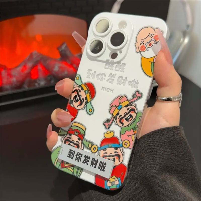 财神爷到你發财啦!适用苹果15promax手机壳iphone14/16/13无边框支架华为Pura70防摔小米散热荣耀vivo女OPPO